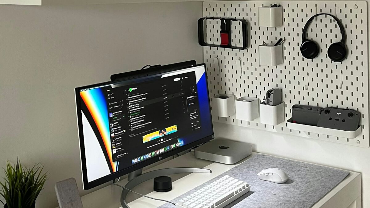 a white desk with a computer on top of it