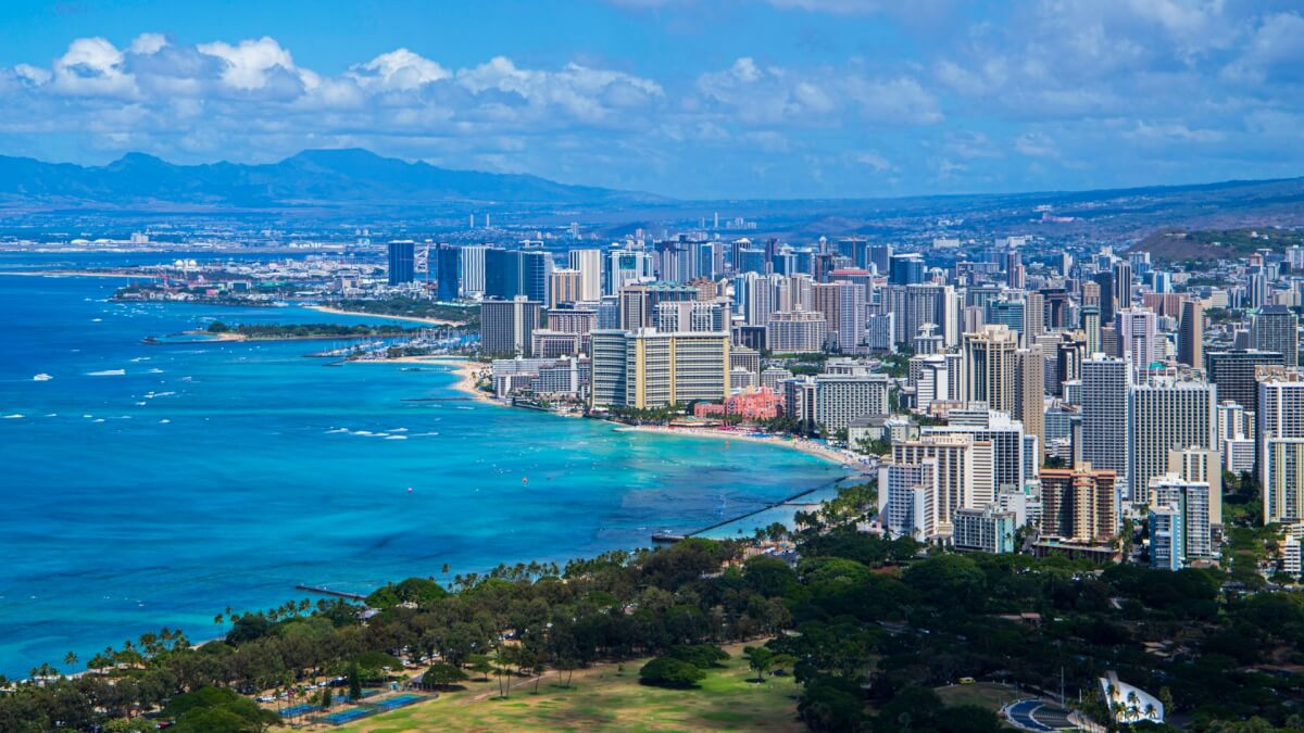 diamond head next to a body of water