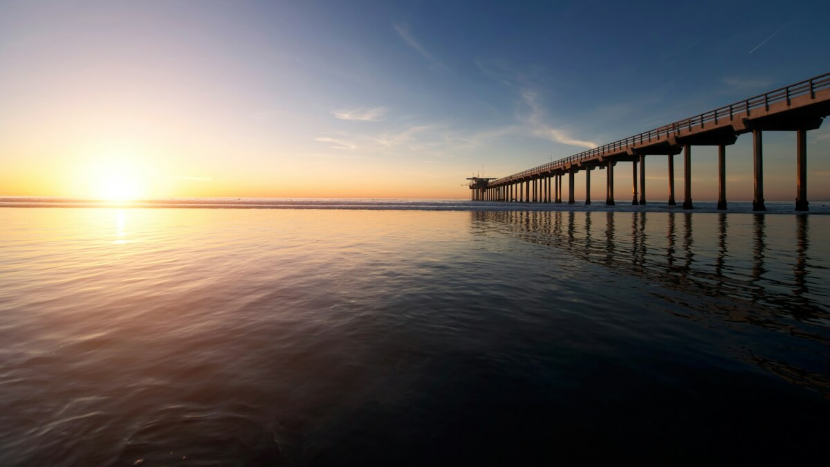 san diego pier at sunset, san diego, california